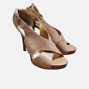 Coach Women‎ Adelle Cross Strap Platform Heels Sandal Tan Sz 8B